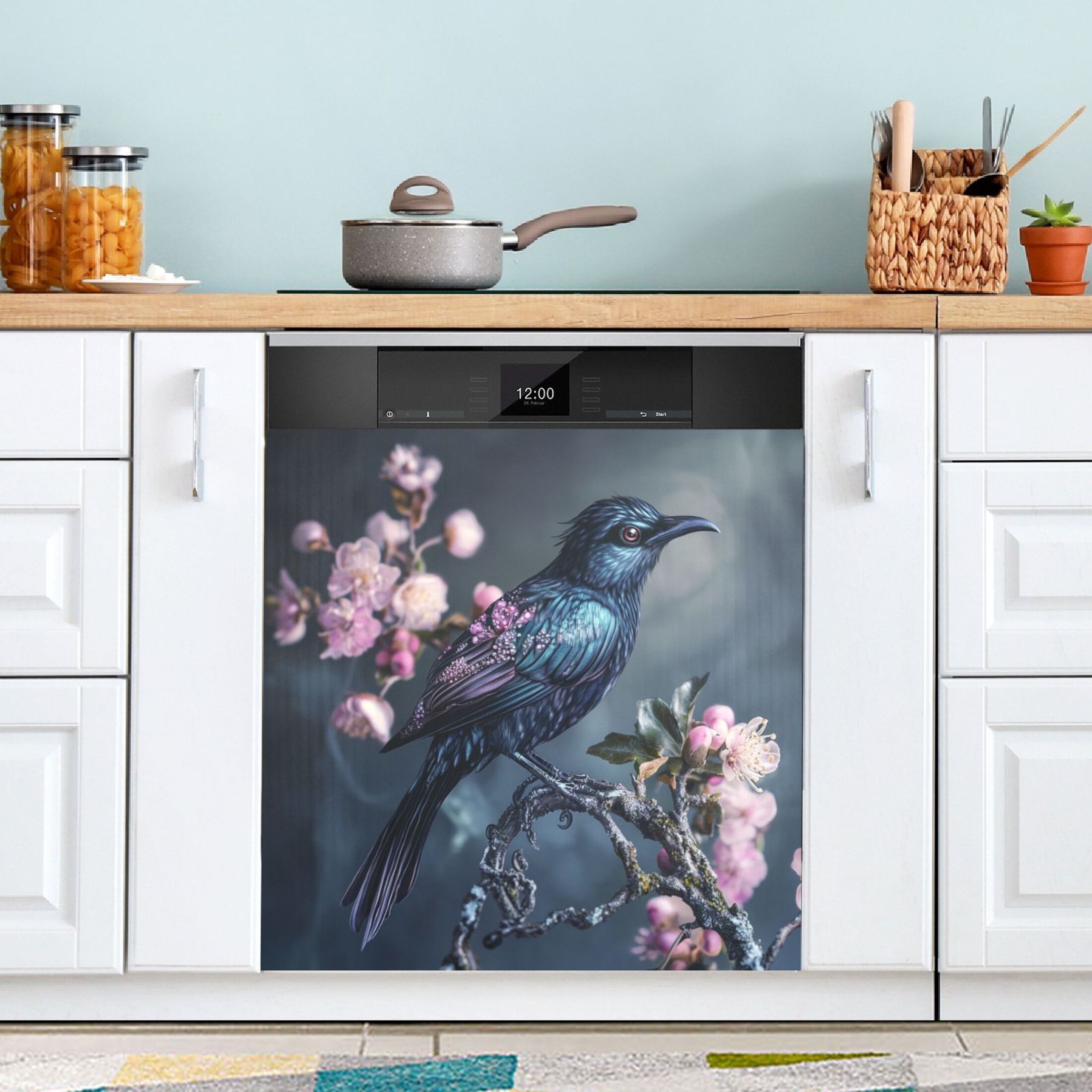 Dishwasher Magnetic Sticker 23x26 Inch Refrigerator Magnetic Sticker Washing Machine Magnetic Sticker Kitchen Panel Magnetic Sticker Home Decor Black Cool Bird