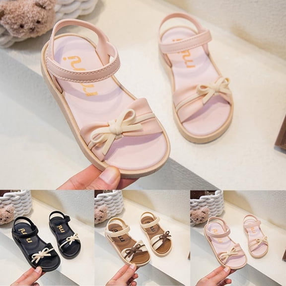 Tqyyweavej Little Toddler Girls Sandals Bow Hook & Loop Ankle Strap Sandals Open Toe Comfortable Outdoor Summer Sandals 3-8T