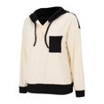 thumbnail image 4 of Women's Color Block Twist Stripe Oversized Hoodie, Button Detail Drawstring Hood Long Sleeve Sweatshirt with Pocket, Loose Fit Casual Streetwear for Fall and Daily Comfort Black L, 4 of 5