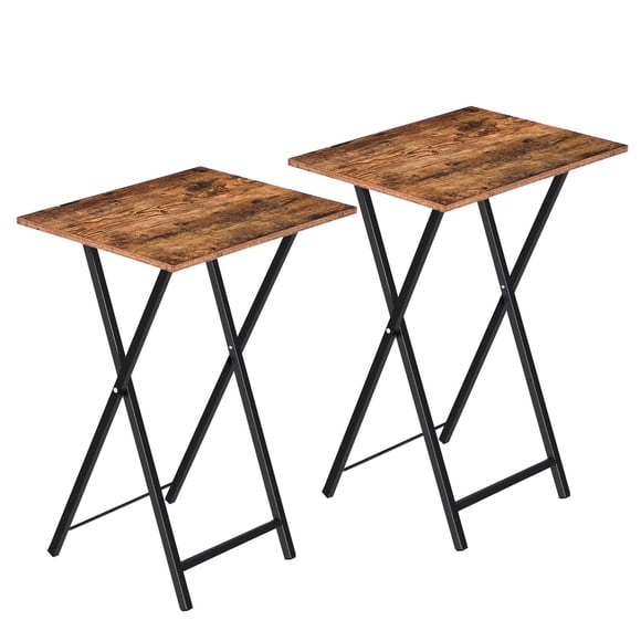 HOOBRO Folding TV Tray Tables, Set of 2 Side Table for Small Space, Industrial Snack Tables for Eating at Couch, Stable Metal Fra
