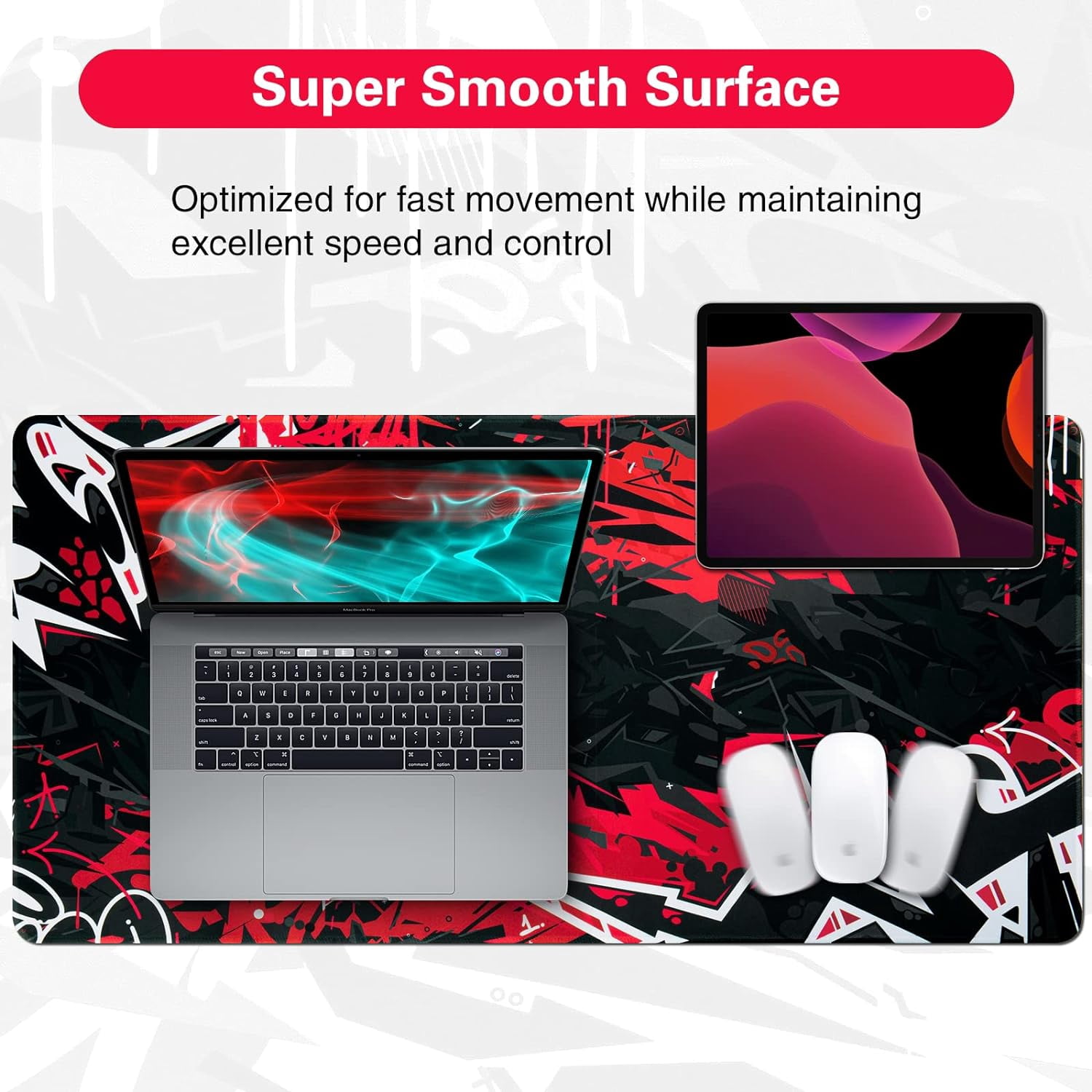 Gaming Mouse Pad, Extended Mouse Pad 31.5x15.7inch XXL Large Big Computer Keyboard Mouse Mat Desk Pad with Non-Slip Base and Stitched Edge for Home Office Gaming Work (Black Red)