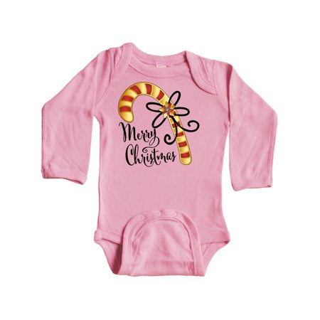 

Inktastic Merry Christmas Red and Gold Candy Cane Gift Baby Boy or Baby Girl Long Sleeve Bodysuit