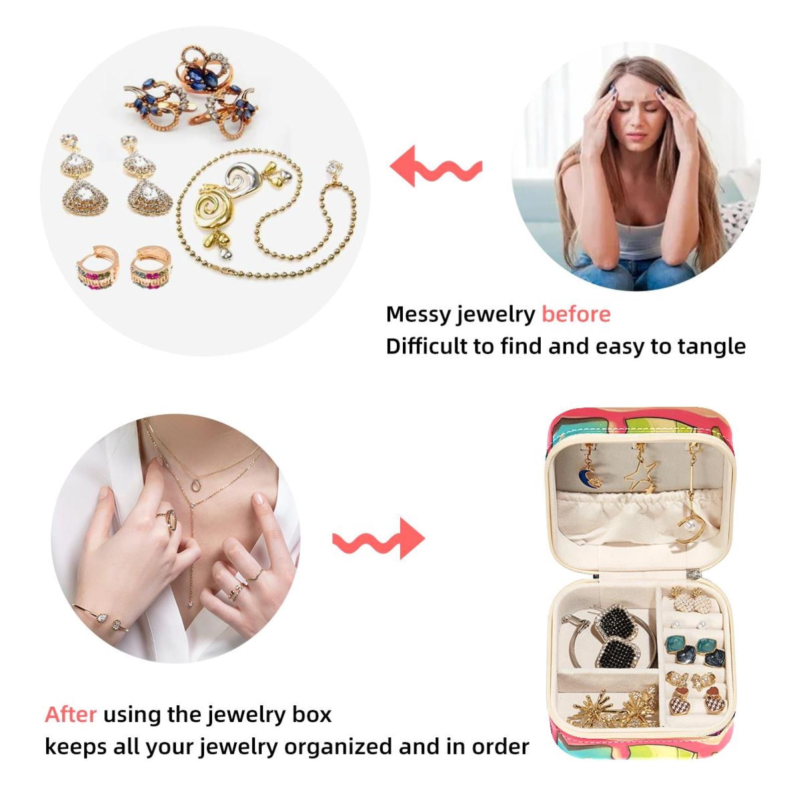 PhooArto Small Jewellery Box, Mystical Skull Mushrooms Portable Travel Mini Jewelry Case for Women Leather Ring Organizer