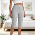 thumbnail image 4 of Hurxie Women's Capris Pull-On Stretch Straight Leg Elastic Waist Cropped Dress Pants with Pockets for Golf Yoga Office Work Gray,2XL, 4 of 7