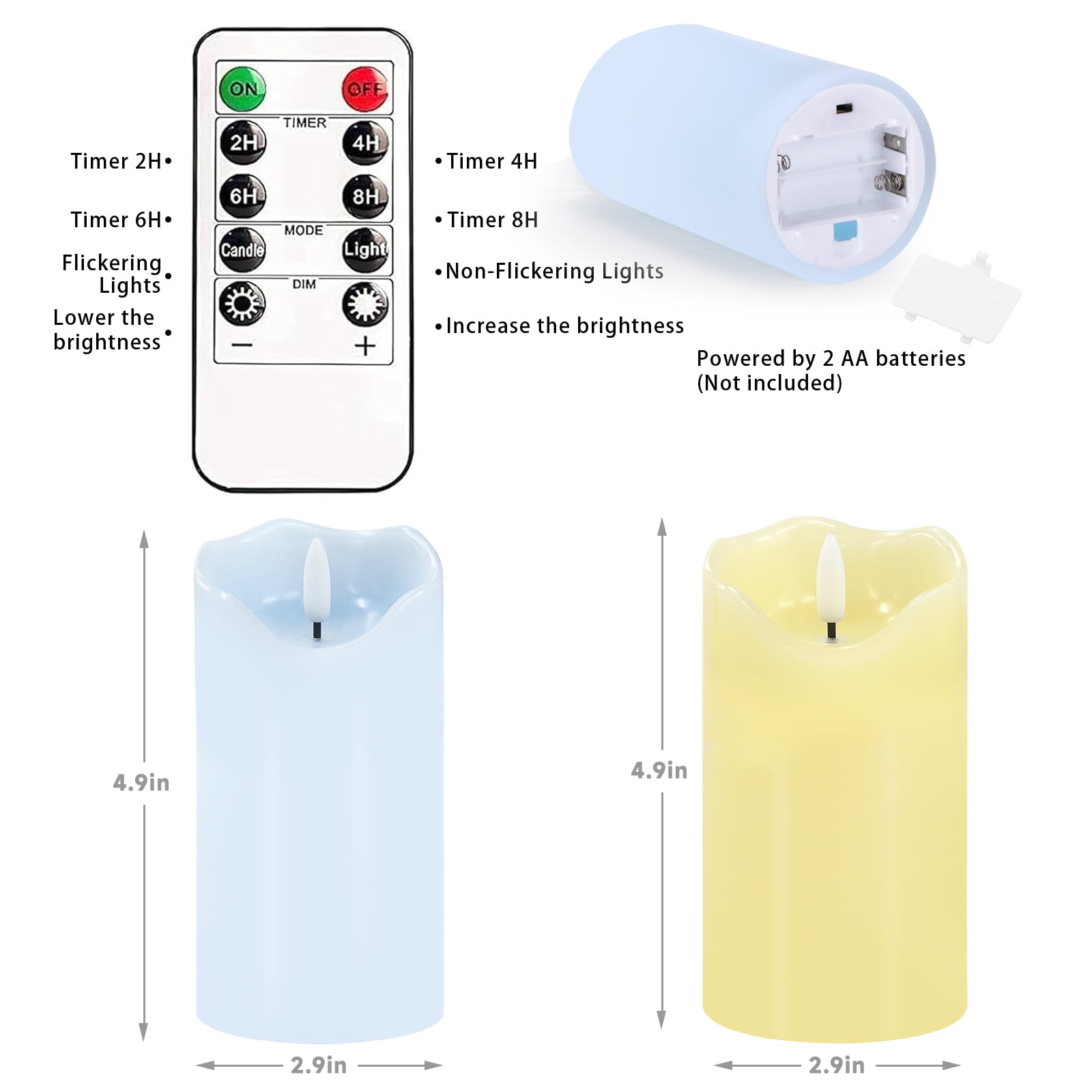 Flameless Candles Light, Set of 2 6"x3" Flickering Pastel Spring LED Candles with Remote & Timer, Dimmable Real Wax Easter Pillar Candles Battery Operated for Home Spring Easter Decor
