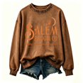 thumbnail image 6 of Crew Neck Sweatshirts Women Vintage Witch Broom Print Long Sleeve Pullover Relaxed Fit Casual Halloween Fall Festival Tops Brown M, 6 of 7