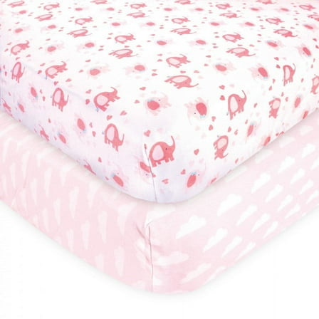 Luvable Friends Baby Girl Fitted Crib Sheet, Girl Basic Elephant, One Size