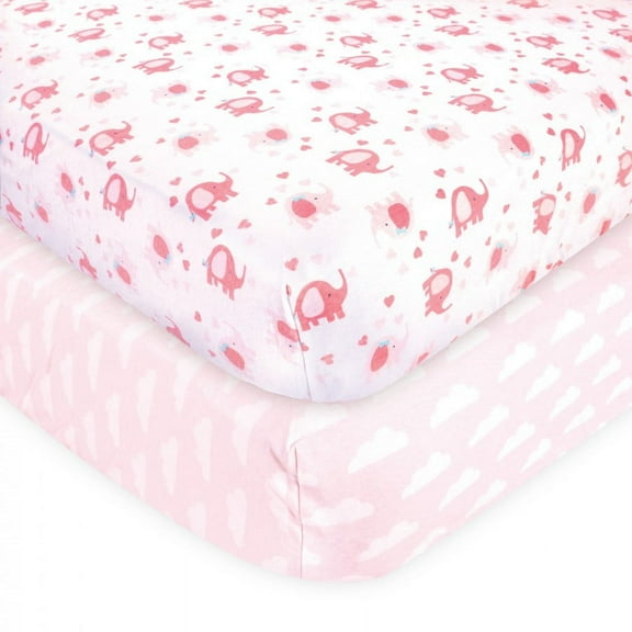 Luvable Friends Baby Girl Fitted Crib Sheet, Girl Basic Elephant, One Size