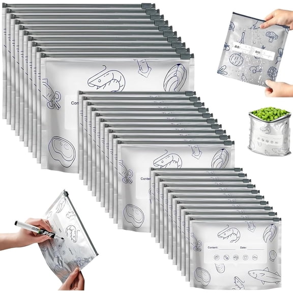 Reusable Aluminum Foil Sealable Storage Bags-sealing Freezer Stand Up Foil Sealable with Label and Zip Lock for kitchen food storage and freezable