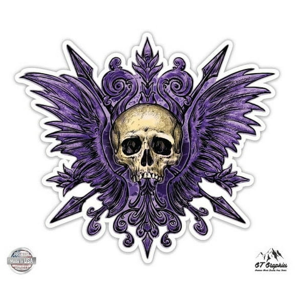 Skull Crest Gothic - 3" Vinyl Sticker - For Car Laptop I-Pad Phone Helmet Hard Hat - Waterproof Decal