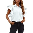 thumbnail image 6 of Women Ruffle Button Down Shirts Short Sleeve Lapel Tops Blouse, 6 of 6