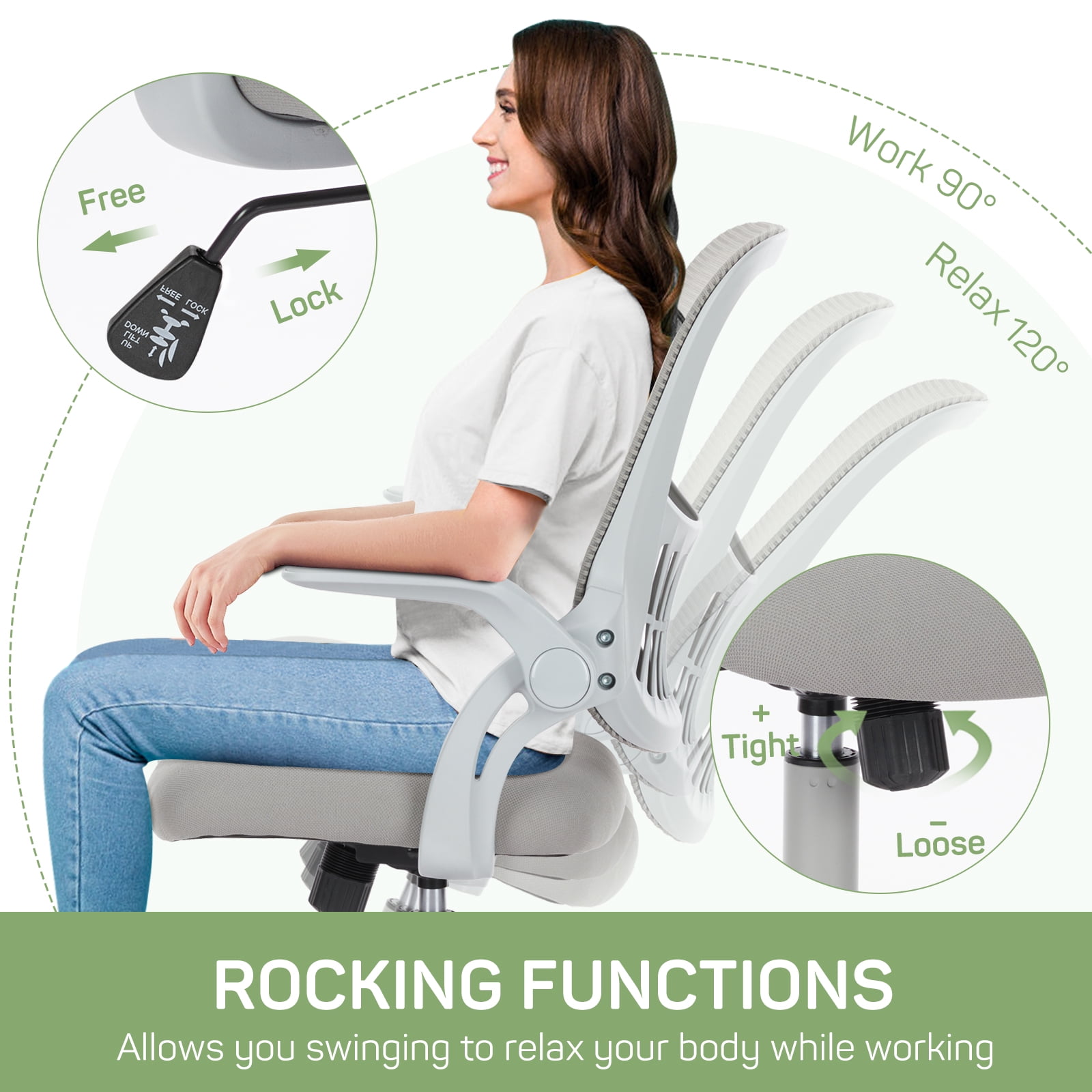 Casabay Office Chair, Ergonomic Mesh Desk Rolling Work Swivel Task Chairs with Flip-up Armrests, Comfortable Lumbar Support, for Home, Bedroom, Study