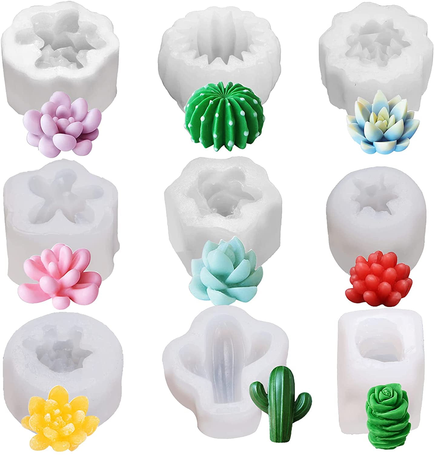 Succulent Silicone Mold，Candle Molds , Resin mold，9 Pcs 3D Succulent