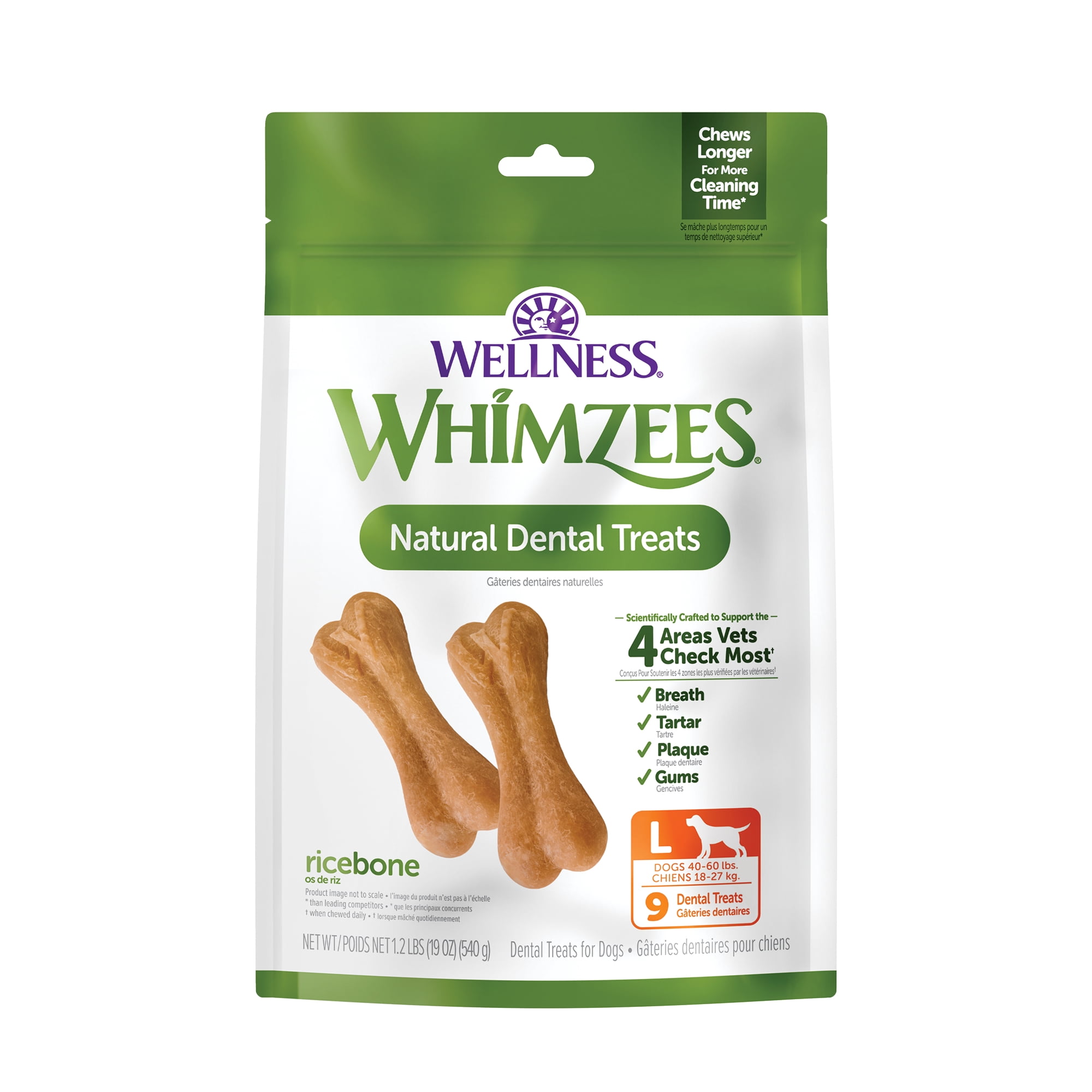 WHIMZEES Wellness Ricebone Dog Dental Treats, Large Size, (9 Count)