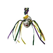 MARDI GRAS CREATIONS Ceramic Mask Face Ribbon Tri Strand Mardi Gras Beads Party Favor Necklace