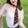 thumbnail image 5 of Tinted Cloth Long Strip Silk Scarf 46.9in×3.1in Soft, Silky, Shiny, Dustproof And Sunscreen For Daily Out Date Travel Photos Argyle Plaid Darksalmon_4, 5 of 6