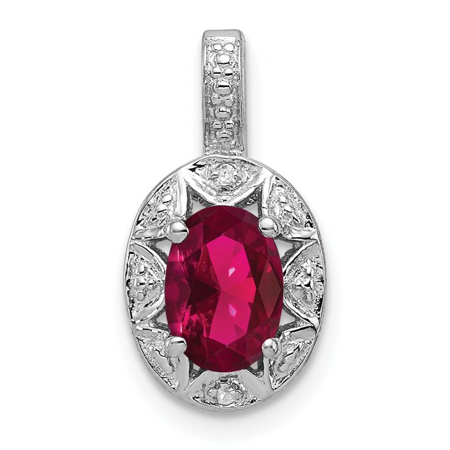 925 Sterling Silver Diamond Created Ruby Necklace Charm Pendant Birthstone July