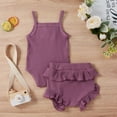 thumbnail image 3 of Yutk Newborn infant Girl Sleeveless Romper Bodysuit with Ruffles Shorts Outfits Purple, 3 of 9