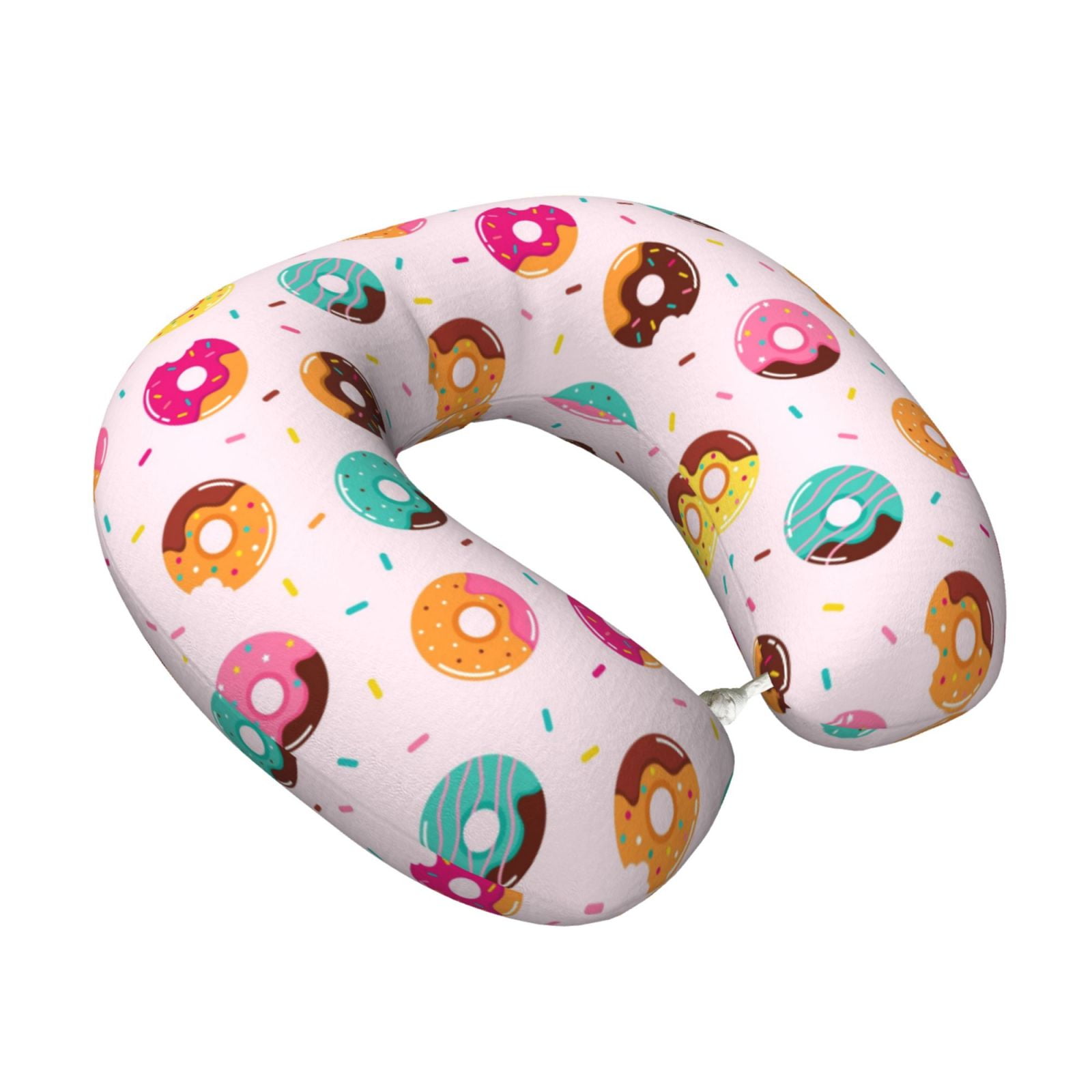 Xecao Donut Print Memory Foam Cervical Neck Pillow Versatile U-Shaped Pillows for Home,Office,Camping,Travelling,Soft Washable Cover