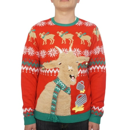 Holiday Mens Jingle Bell Goat Ugly Christmas Sweater, Up to size 2XL