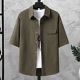 thumbnail image 5 of Dianli Men's Solid Color Casual Loose Sports Elastic Waist Shorts and Double Pocket Lapel Half Button Top Set, Relaxed Fit Beachwear, Button Front Two Piece Summer Fashion Suit Pink M, 5 of 7