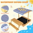 thumbnail image 5 of Haverchai Kid Sandbox with Lid, Outdoor Wooden Sand Boxes with Kids Picnic Table, Sandpit with Cover Canopy, Toddler Outdoor Playhouse with 2 Bench, Adjustable Roof & Bottom Liner for Backyard, Beach, 5 of 9