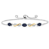 Gem Stone King 1.70 Cttw Blue Sapphire and Lab Grown Diamond Tennis Infinity Bracelet for Women | 925 Sterling Silver and 10K Yellow Gold | Oval 6X4MM | Fully Adjustable up to 9 inch