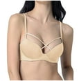 thumbnail image 2 of Bigersell Strappy T-Shirt Bras Women Seamless Push up Wireless Bra No Underwire Women's Sports Bras Comfortable Breathable Padded Bra Hook and Eye Closure Everyday Wire-Free Bra Beige 32, 2 of 6