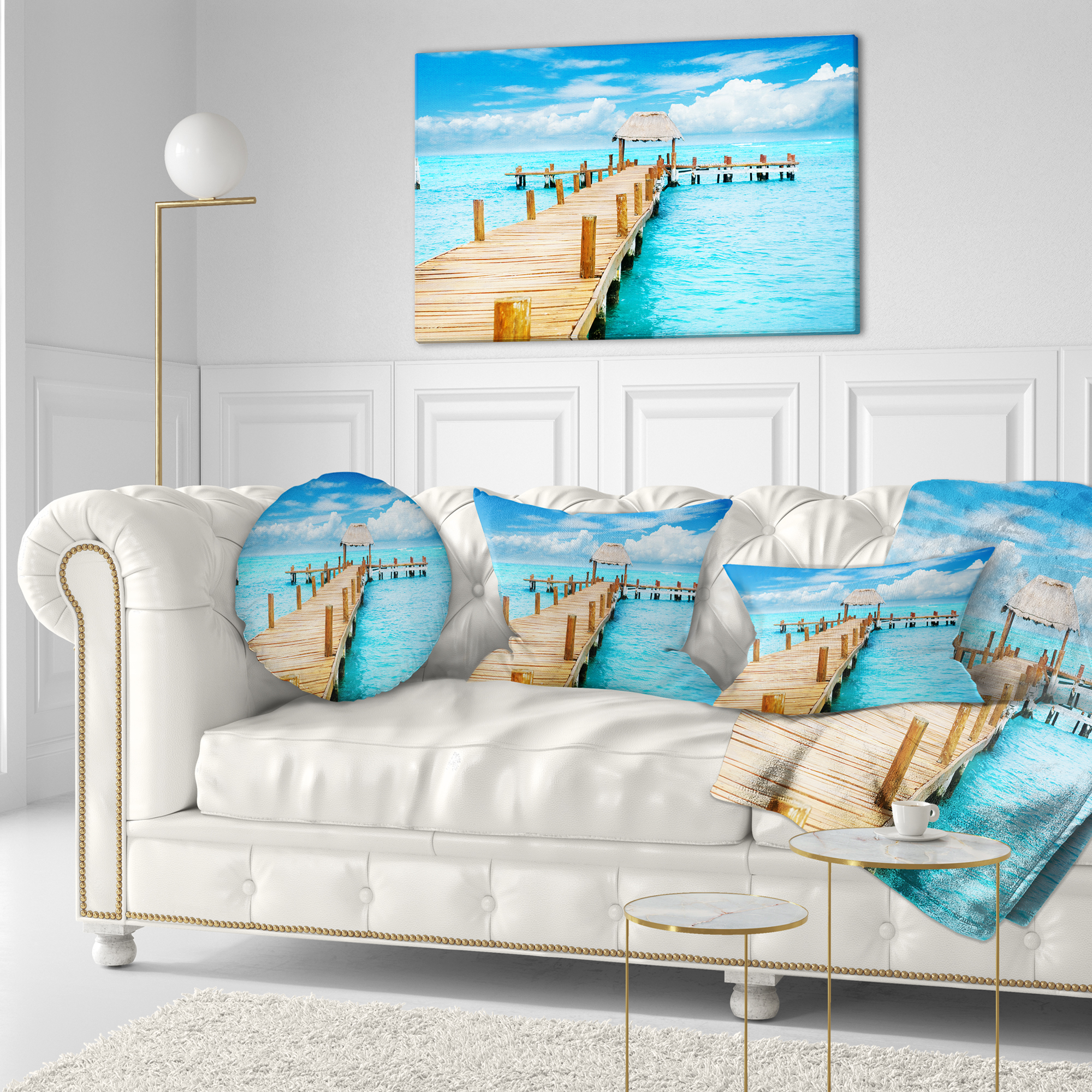 Designart Tropic Paradise Jetty in Mexico - Seascape Throw Pillow - 12x20