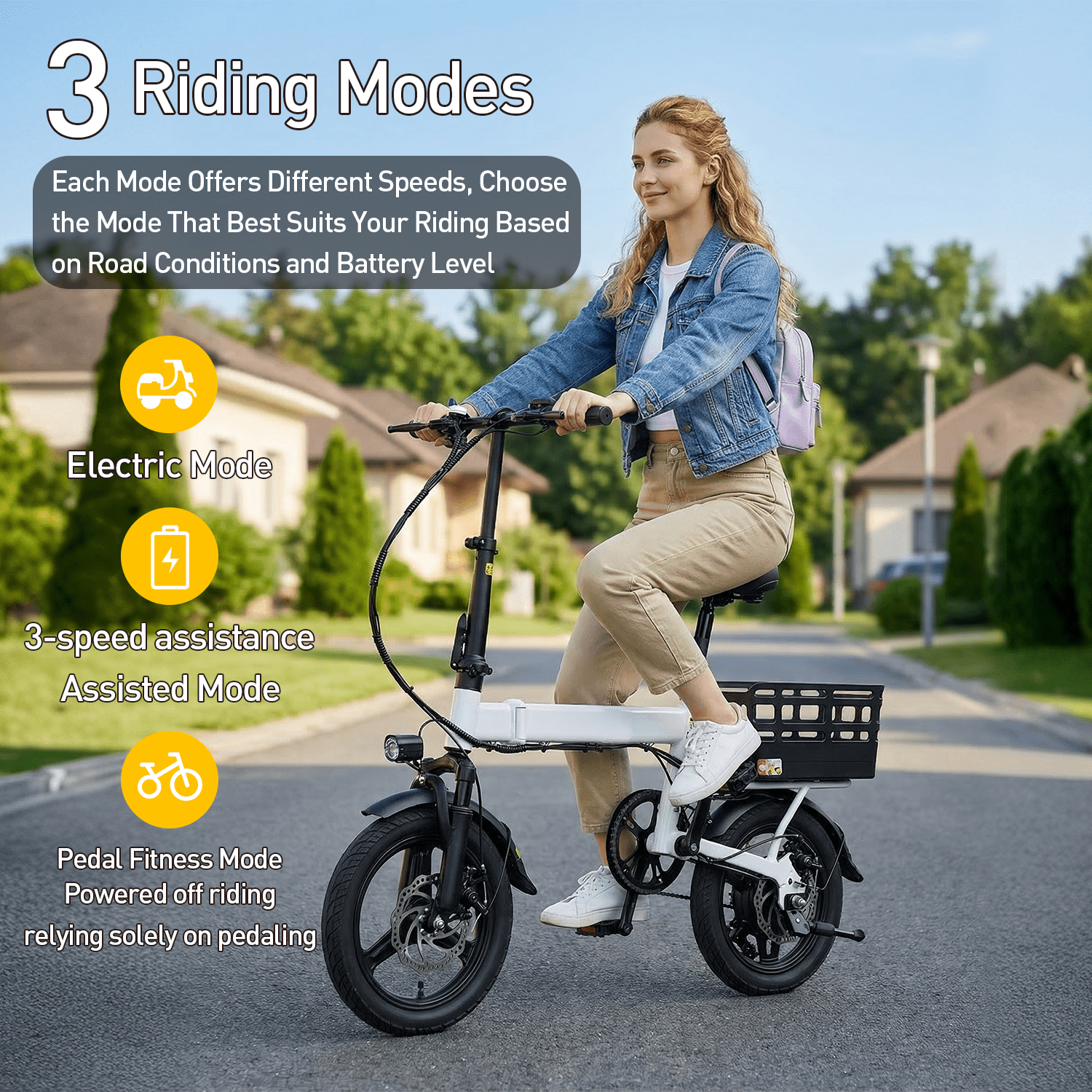 XKJ Electric Bike for Adults, 14" Folding Ebike, Electric Bicycle with 576WH Battery, 21MPH,20+ Miles(MAX),450W High Motor,Multi-Shock Absorption,Commuting Mini E Bikes,UL2849,Ebike for Teens