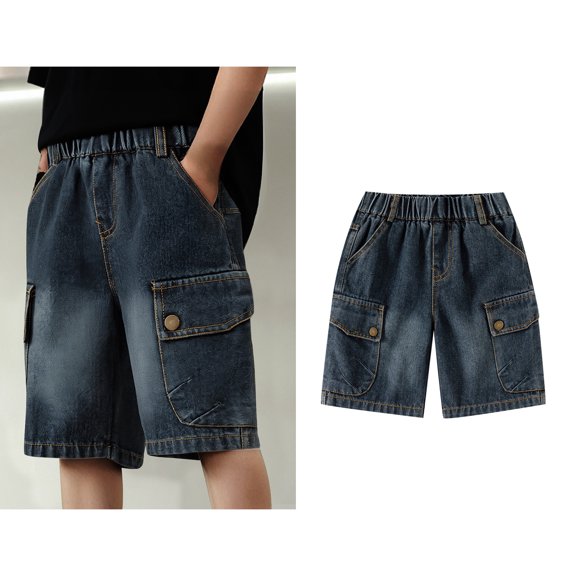 Boys Jeans Shorts Straight Leg Casual Boys Elastic Waist Cargo Shorts 6-8 Years Shorts Boys