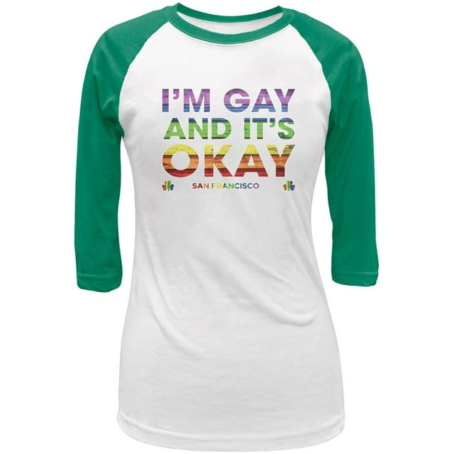 LGBT Pride It's Okay San Francisco White/Green Juniors Raglan T-Shirt - Large