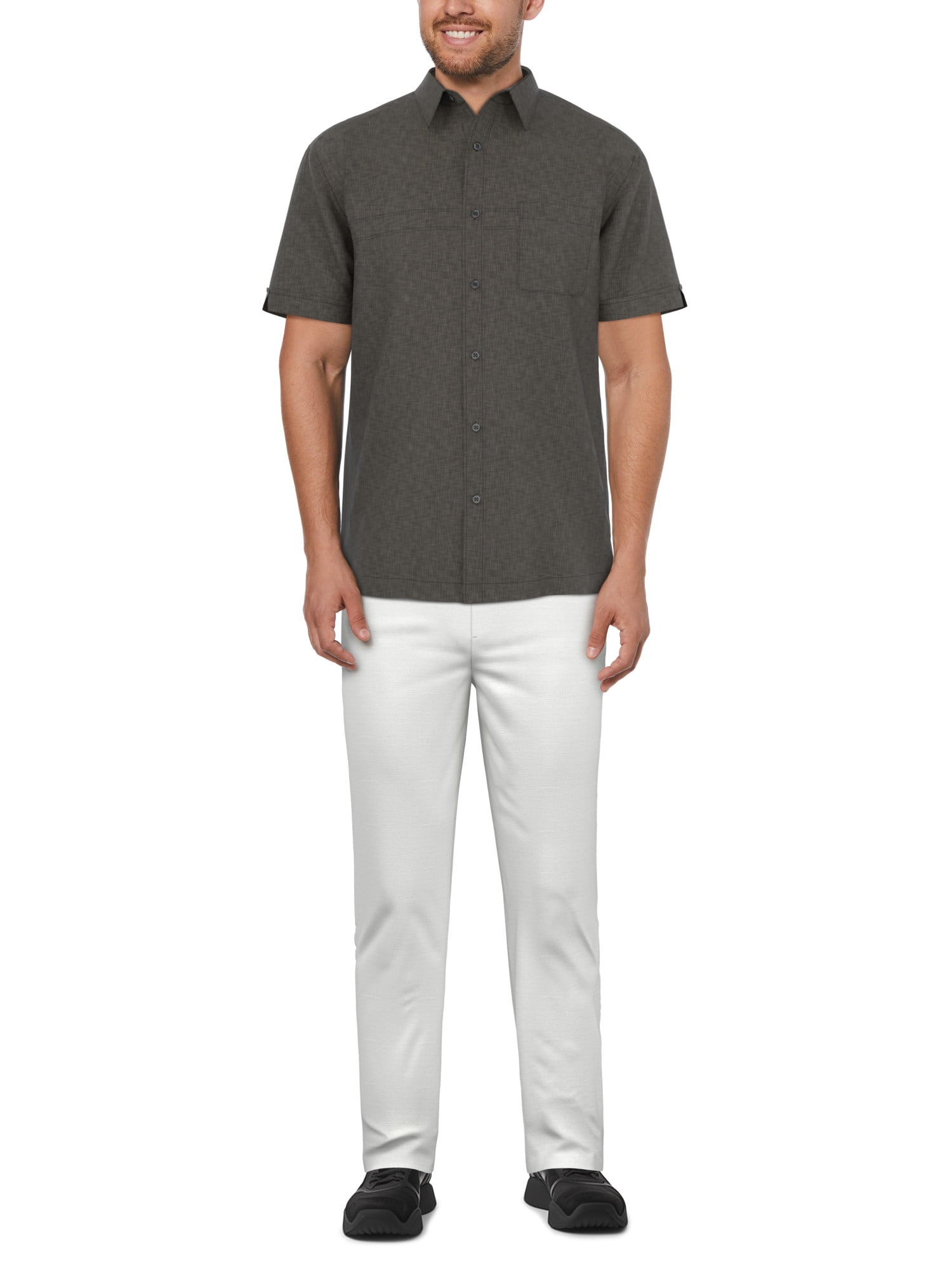 Cafe Luna Men’s and Big Men’s Crosshatch Print Short Sleeve Shirt, Sizes S-5XL