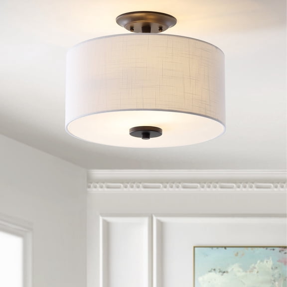 JONATHAN Y Marc 15" Metal LED Semi-Flush Mount, Oil Rubbed Bronze/White, JYL9031A