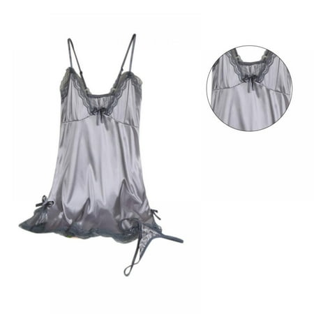 

Women s Sexy Suspenders Nightdress V-neck Solid Color Lace Nightdress Gray