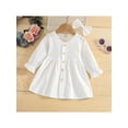 thumbnail image 2 of FOCUSNORM Tenues d'Automne 2 Pcs pour Filles Tout-Petits, Robe Boutonnée Col en V + Nœud pour Cheveux, 2 of 9