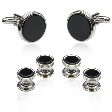 Cuff Daddy Silvertone Onyx 6-piece Cuff Link Set