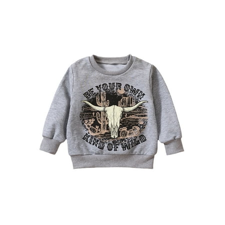 

Jkerther Baby Boys Sweatshirt Long Sleeve Crew Neck Bull Head Letters Print Casual Pullover Tops