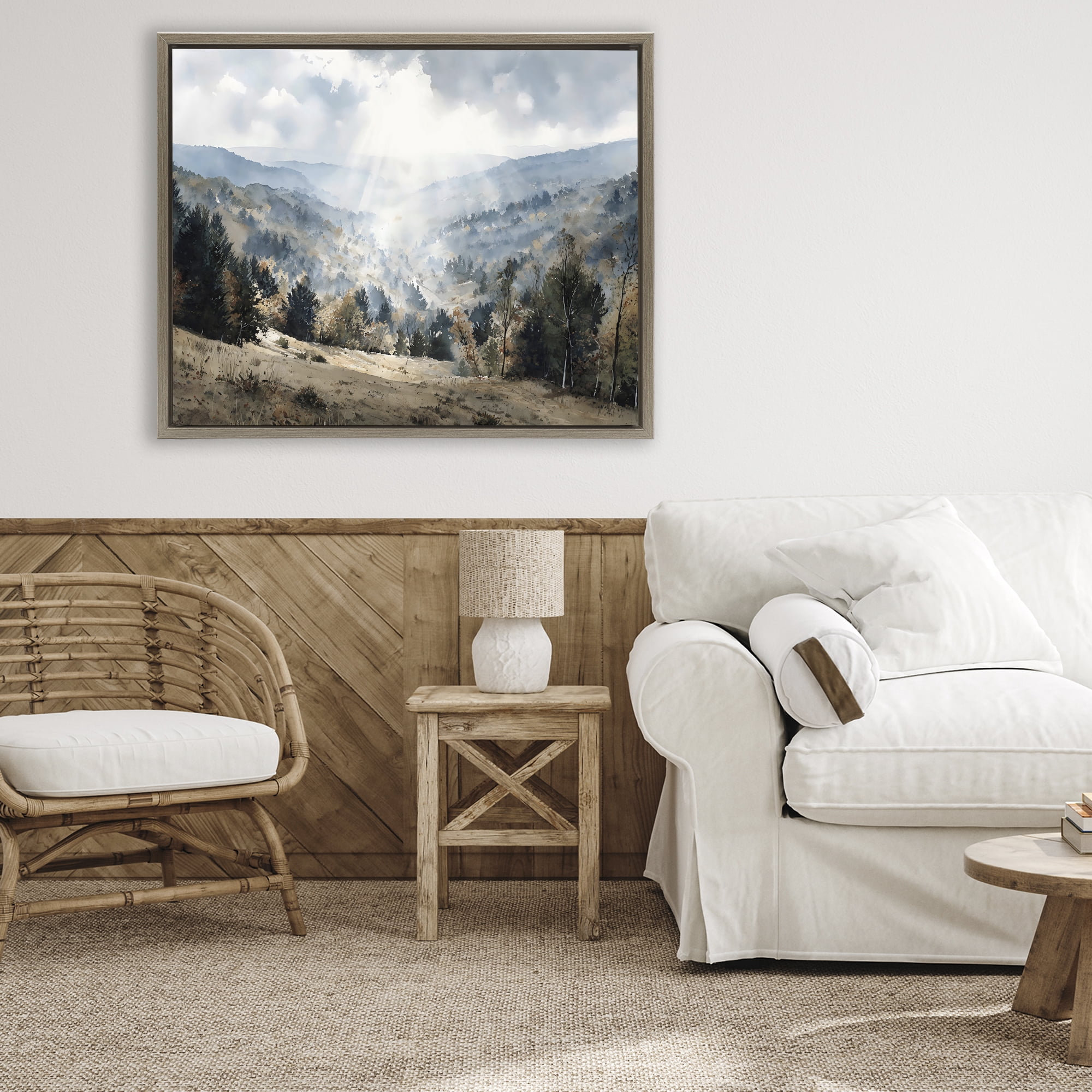 Stupell Industries Sunlit Fall Valley Beams Brown Framed Floater Canvas Wall Art, design by Franklyn Gregory