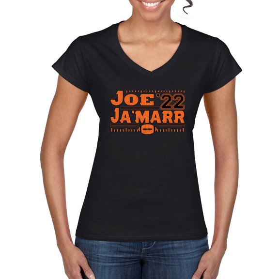 Wild Bobby Cincinnati Football Joe Ja'Marr 22 Sports Women Standard V-Neck Tee, Black, Small