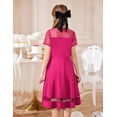 thumbnail image 5 of Oudiya Girls Contrast Mesh Short Sleeve A Line Party Dresses Hot Pink Formal Dress with Pockets for Tween 5-12Y, 5 of 7
