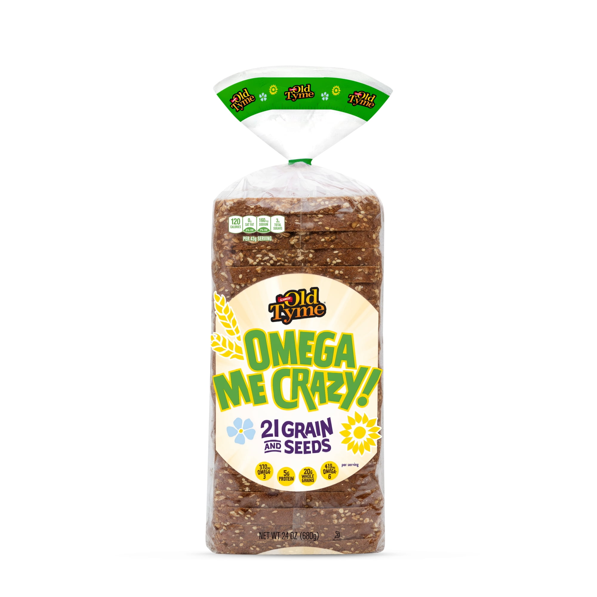 Schmidt Old Tyme Omega Me Crazy! 21 Grain & Seed Multigrain Bread - 24 oz Loaf