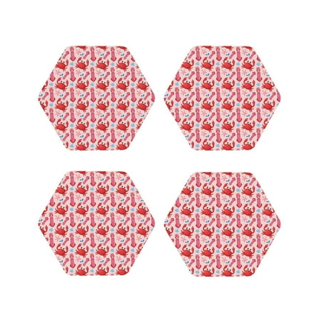

KLL Drink Coasters Set Hexagon of 4 PU Leather Absorbent Coasters Set Decorative Coffee Cup Coasters Housewarming Gift for Home Decor-Crabs Starfish