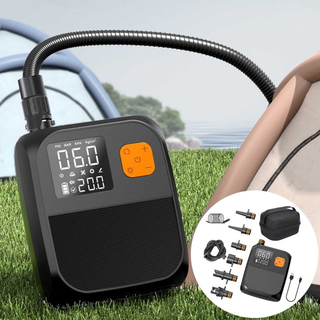 KER Rechargeable Air Portable Wireless Inflator For SUP Boats Tents Mattresses With Auto Shut Off LED Light And Power Bank Function