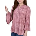 thumbnail image 3 of NY Collection Women's 3/4 Bell Sleeve Pleat Front Y Neck Top, 3 of 3