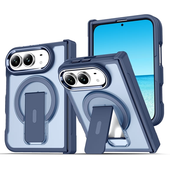 Dteck Magnetic Case for Apple iPhone Duo,Shockproof PC Matte Translucent Case Hinge Protection Compatible with MagSafe Kickstand Cover ,Darkblue