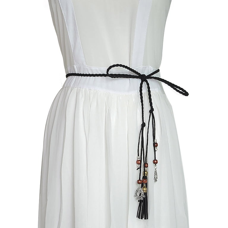 Anvazise Women Braided Beads Tassels Thin Skinny Waist Rope  display picture 2