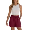thumbnail image 3 of iHPH7 Women’s Summer Casual Cotton Linen Shorts Drawstring Elastic Waist Beach Vacation Loose Fit Shorts with Pockets Wine S, 3 of 9