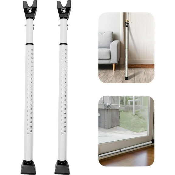 Door Stopper Security Bar, 2-in-1 Adjustable Door Knob Jammer & Sliding Door Bar, 300 lbs of Force, by Guard Dog Security, 2 pack White