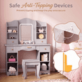 thumbnail image 5 of TLSUNNY Kids Vanity with Lights, Princess Makeup Vanity Desk W/ Open Bookshelf, Cabinet & Shelves, 2 in 1 Toddler Vanity Table & Chair Set, 5 of 11